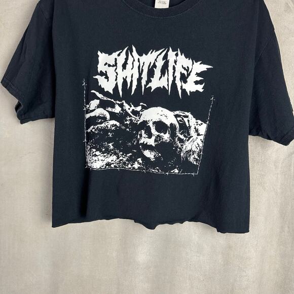 Grindcore Band Tee Cut Off Cropped Graphic T-Shirt Sh!t Life Detroit - Picture 1 of 4